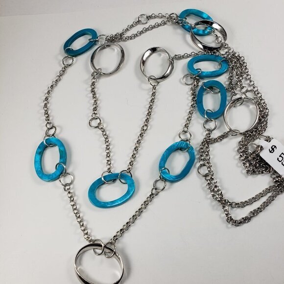 Silver & Turquoise Oval Link Layered Statement Necklace - 38" Women's  Jewelry - Picture 10 of 10